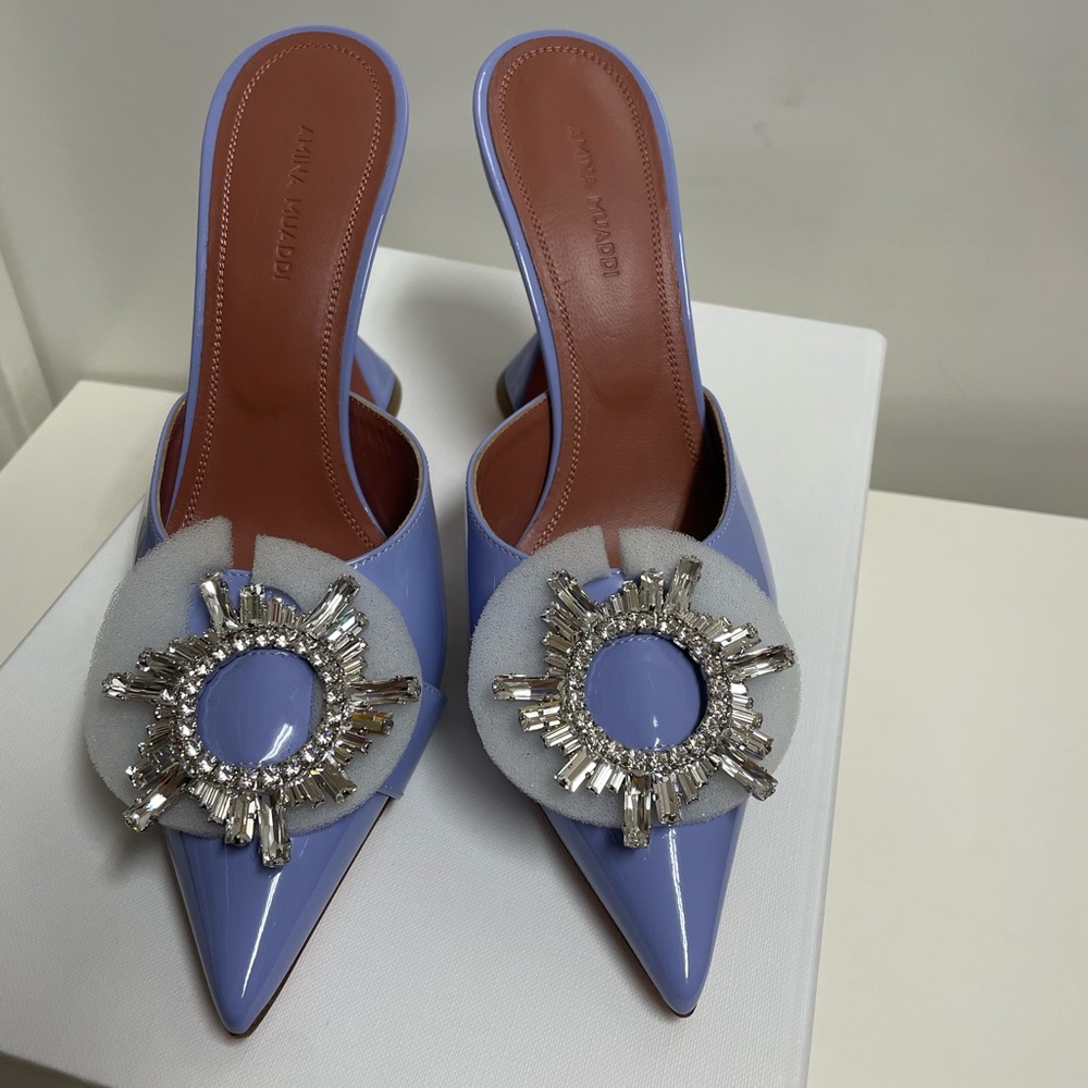Amina Muaddi Begum 95 Crystal Leather Mules - Picture 5 of 6